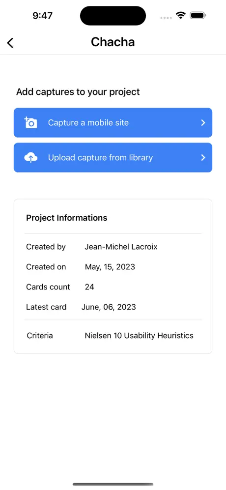 Capture options: mobile site or photo library