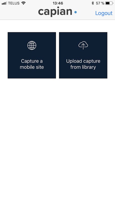 Screenshot of Capian's app to help review UX on mobile