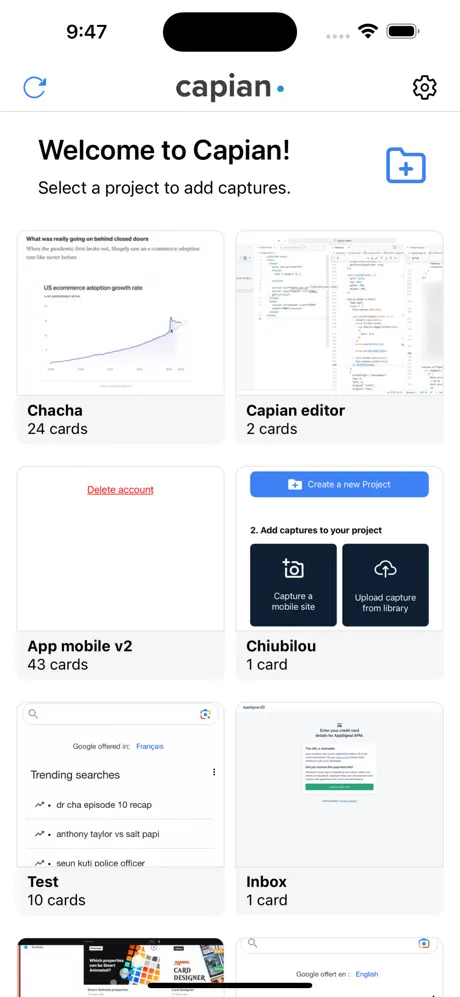 Capian mobile app project list