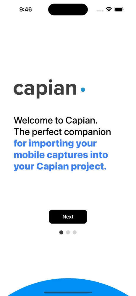 Capian mobile app welcome screen