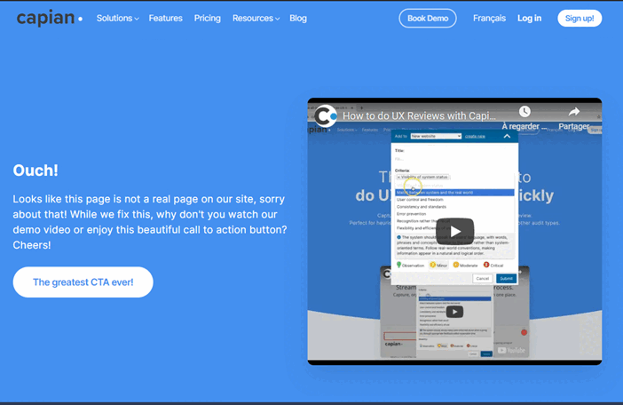  Exemple de page 404 sur le site de Capian