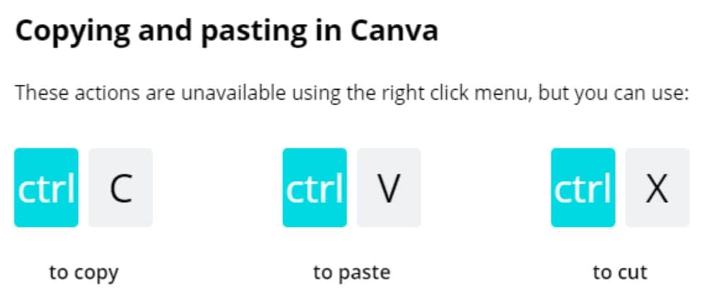 Example of shortcuts on the Canva app