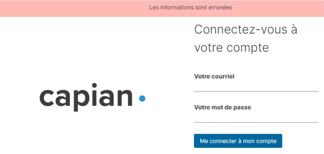 Example of error handling on Capian signup page