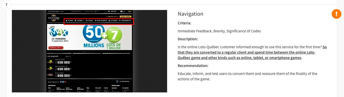 Example of a quick UX review: Loto Quebec